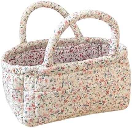 Small Storage Basket Organizer, Mini Fabric Floral Storage Baskets by Ankick