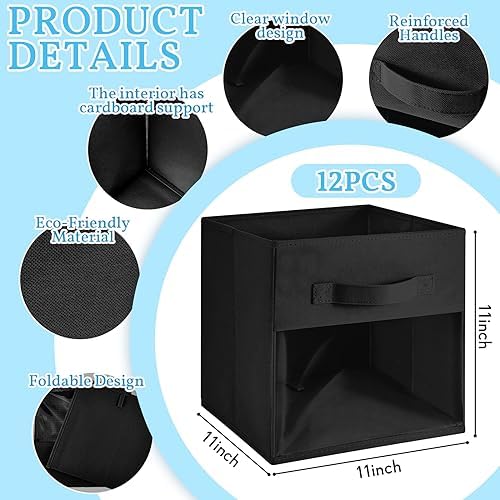 Marsui 12 Pcs Clear Cube Storage Bins Black Collapsible Kids Storage Bins - Image 2