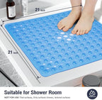 Square Shower Mat Bathtub Bath Mat Non Slip Clear Blue 21"x21" - Image 5