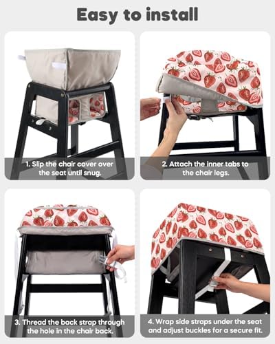 Mamatepe Baby High Chair Cover, Restaurant Seat Liner | Red Strawberry - Image 5