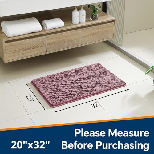 Chenille Bathroom Rug 20"x32" Dusty Rose, Non-Slip Plush Bath Mat - Image 2