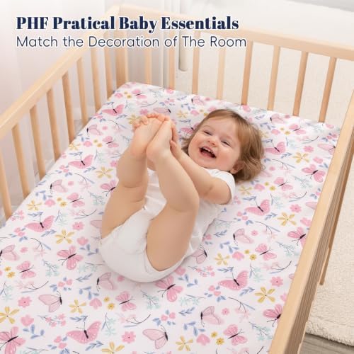 PHF 3 Pack Soft Butterfly Crib Sheets Fitted, Comfy Breathable Baby Sheets - Image 2