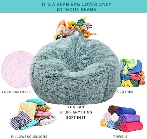 Fluffy Stuffed Animal Storage Bean Bag Chair Cover, Faux Fur Comfy Bean Bag - Image 3