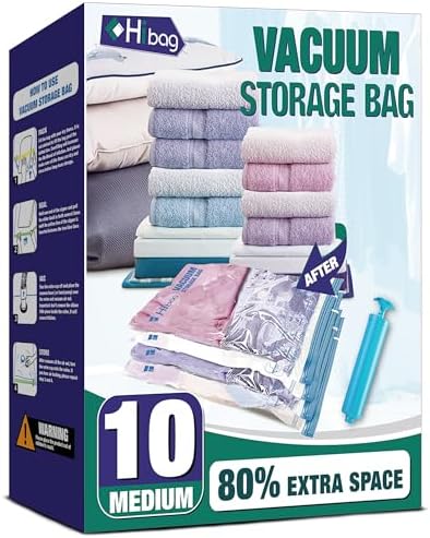 Vacuum Storage Bags, 10 Medium Space Saver Vacuum Seal Bags, Space Bags by HIBAG