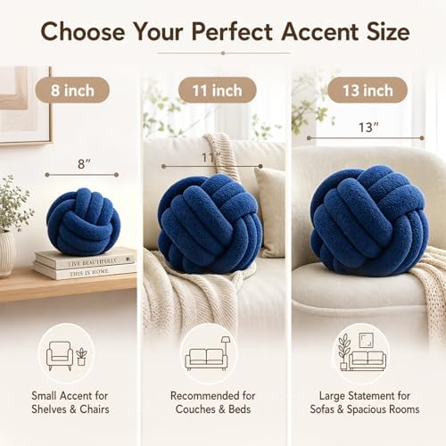 Petrella Navy Blue Knot Pillow Ball, 8 Inch Round Decorative Pillow - Image 2