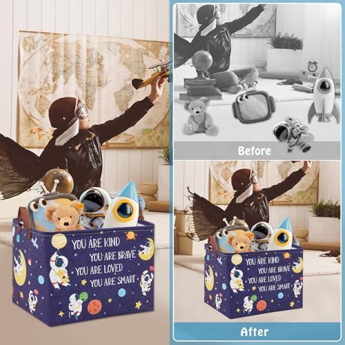 Space Room Decor Kid Storage Box, Boys Astronaut Planets Stars Organizer Toy - Image 2