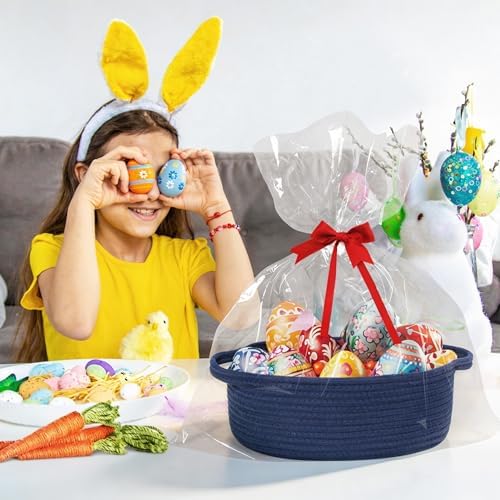 Small Blue Woven Basket, Cotton Rope Kids Dog Cat Toy Bin Box, Cute Baby - Image 3