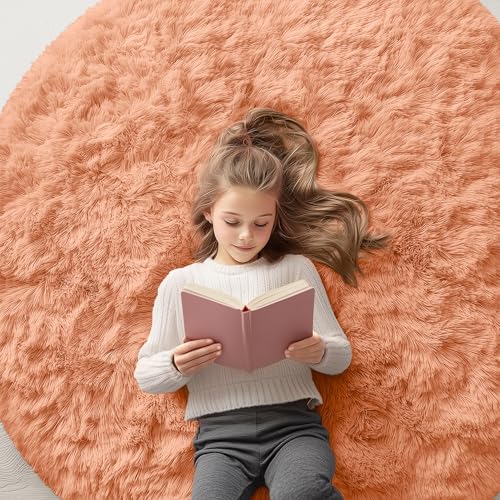 OLANLY Muted Orange Round Rugs for Bedroom by OLANLY