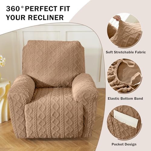 vctops 4 Pieces Recliner Chair Covers, Geometric Jacquard Plush Recliner - Image 4