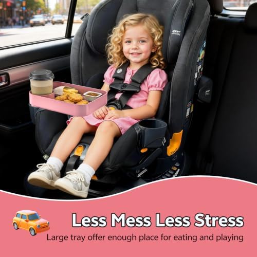 Pink Car Seat Tray for Toddlers, Kids Travel Snack Tray for Road Trips - Image 2