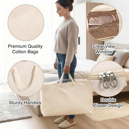 Blanket Storage Bags 70L Canvas Closet Organizers Clothes Container 2 Pack - Image 3