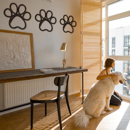 Barydat 6 Pcs Dog Room Decor Black Paw Puppy Woven Wall Hanging 3 Size Pet Wall - Image 5