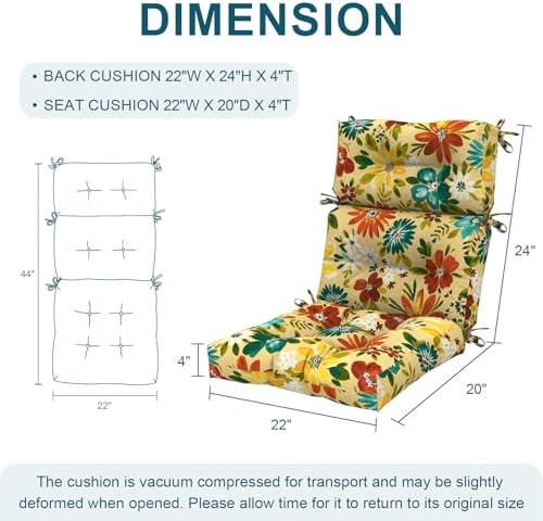 DYTXIII Outdoor High Back Chair Cushions Set of 2, Water Repellent Tufted - Image 3