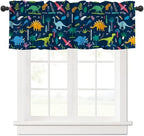 Dinosaurs Valance Curtain for Kids Blue Cartoon Minimalist Prehistoric Plant by AAVEUP