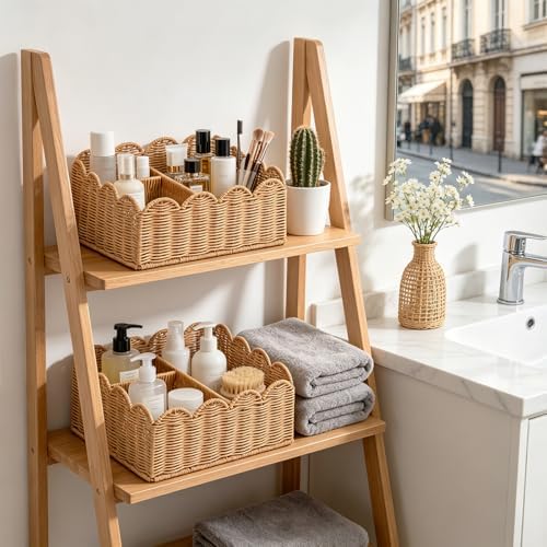 Rattan Divided Scalloped Basket, Wicker Diaper Caddy Scalloped Baske, Woven - Image 4