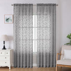 Lecloud Leia Charcoal Grey Sheer Curtains 96 Inches Long 2 Panels, Airy Leaf by Lecloud