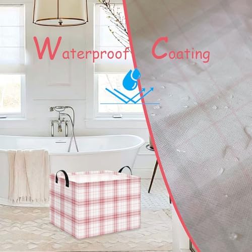 Pink Plaid Waterproof Multipurpose Foldable Storage Cift Basket - Image 3