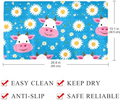 Shower Mat Non Slip, Cows Daisies Pattern Anti Slip Bath Mat - Image 4