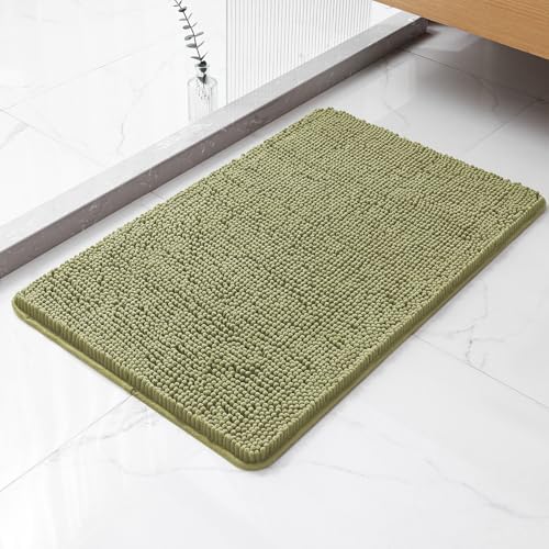 Chenille Bathroom Rug 26"x44" Sage Green, Non-Slip Plush Bath Mat by Kildoss