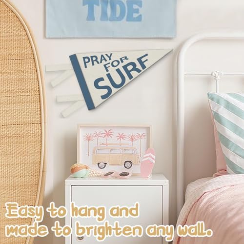 Coastal Room Decor, Pray for Surf Pennant Felt Banners Flags, 7.4x14.17 Inch - Image 5