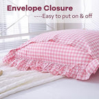 2 Pack Pink White Gingham Euro Shams Pillow Covers 26''x26'' - Image 4
