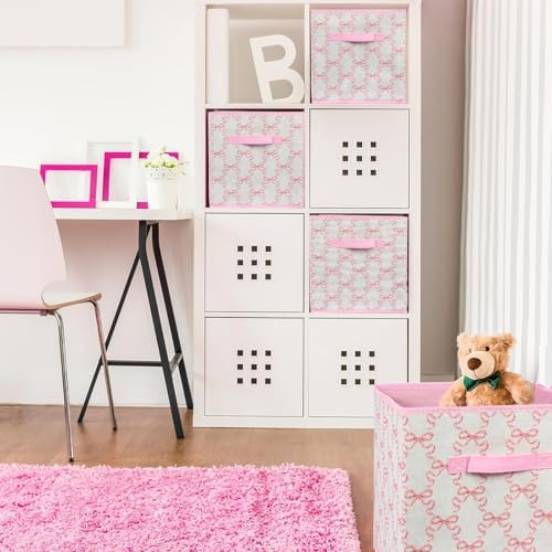 6 Pcs Pink Bow Cube Storage Bins 12.5 Inch Storage Basket - Image 6