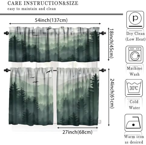 Forest Valance Curtain for Kitchen, Watercolor Green Forest Flying Birds Nature - Image 5