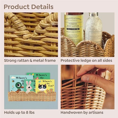 VIVIKA Nursery Book Shelves, Natural Rattan Scalloped, 15.8" W - Image 5
