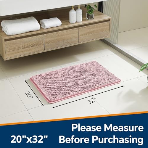 Chenille Bathroom Rug 20"x32" Blush, Non-Slip Plush Bath Mat - Image 2