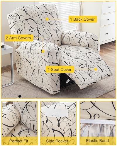 NILUOH Stretch Recliner Covers 4 Piece, Non-Slip Lazy Boy Chair Covers - Image 3