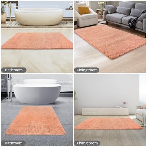 Yeaban Chenille Dusty Pink Bathroom Rug 30"x50", Non-Slip Rubber Backing - Image 5