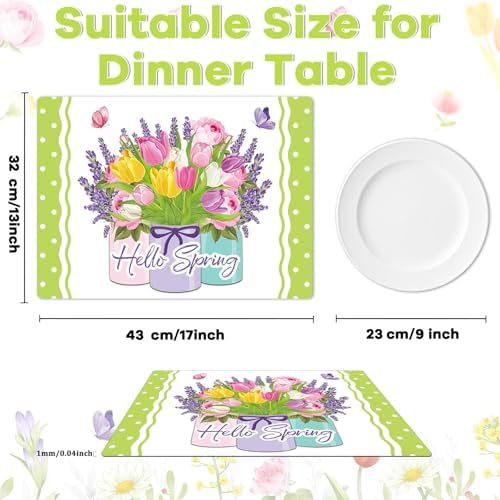 Spring Placemats Set of 6 Tulip Vase Plastic Table Mat 17×13×0.04in - Image 2