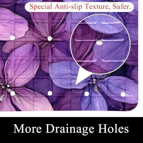 Shower Mat Non Slip 26.8 x 15.1 Inches, Flower Bathtub Mat Shower Stall Mats - Image 2