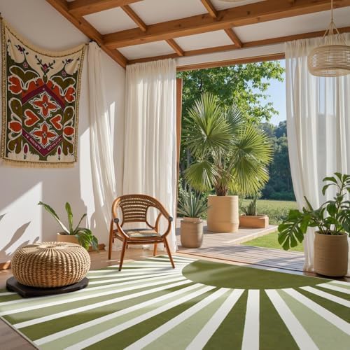 Lahome Green Washable Area Rug 8x10, Boho Rainbow Sun Print - Image 2