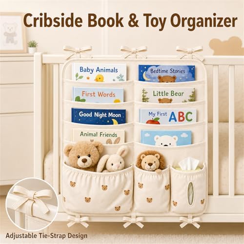Bedside Caddy Nursery Playpen Organizer, Hanging Crib Book & Toy Storage - Image 3