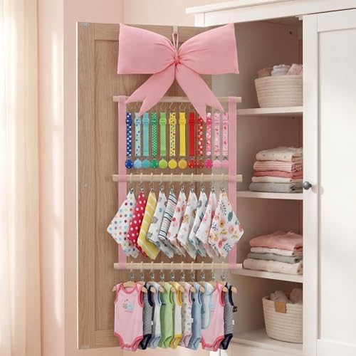 Sliner Pink Bow Baby Organizer for Girls, 3 Tier Bibs Pacifier Holder - Image 6