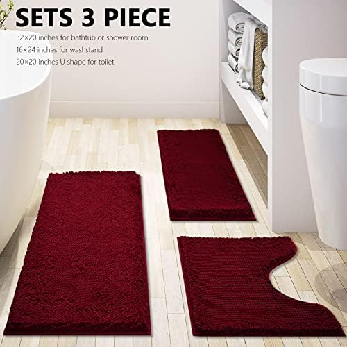 Bathroom Rugs Chenille 3-Piece Extra Soft and Absorbent Shag Bathroom Rugs - Image 3