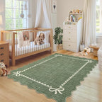 GarveeHome Scalloped Bow Rug 6x9 Washable Green Rug - Image 3