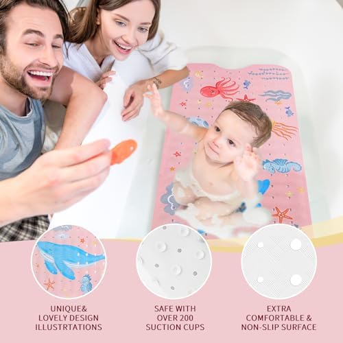 PRATIQUE Kids Bath Mat for Tub Non Slip，40 X 16 Inch Extra Long Kids Bathtub - Image 4