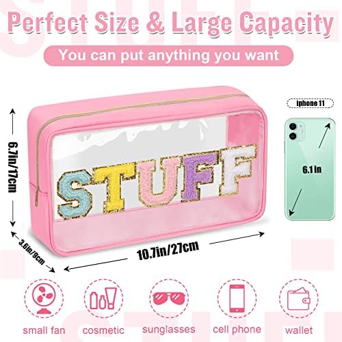 Chenille Letter Clear Makeup Bags Stuff Pouch, Preppy Patch Makeup Bag - Image 2