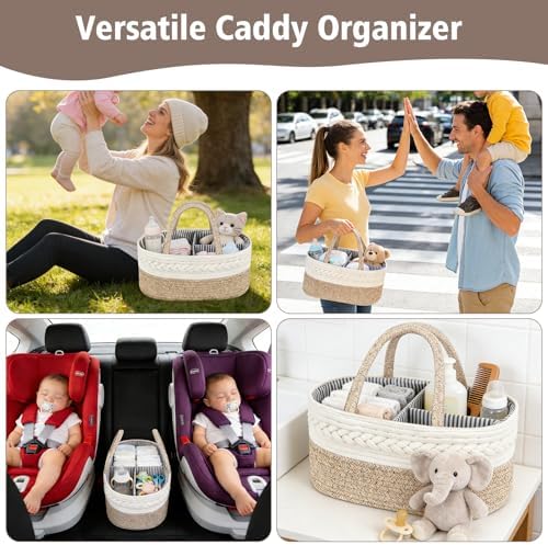 Diaper Caddy Organizer, Cotton Rope Baby Basket - Image 6