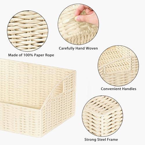 Pantry Baskets for Organizing, Wicker Storage Basket Beige - Image 3