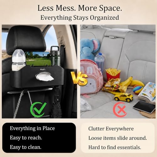 Back Seat Car Organizer with Cup Holders Tissue Box, Phone Stand and Hooks - Image 5
