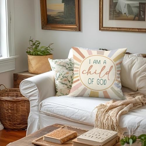 Boho Christian Pillow Covers 18x18, Christian Nursery Decor, Boho I am a Child - Image 4