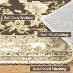 9 x 12 Rug Washable Peony Flower Pattern Brown Large Rugs - Image 3