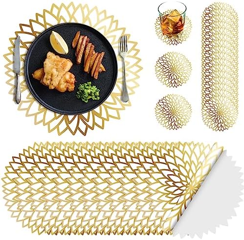 Geosar 200 Pcs Gold Round Disposable Paper Placemats Set 13 Inch by Geosar