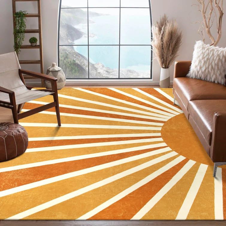 Lahome Colorful Rainbow Sun Area Rug 8x10, Boho Print by Lahome
