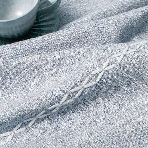 MitoVilla Blue Boho Linen Bedroom Curtains 84 Inch Length 2 Panels Set - Image 4