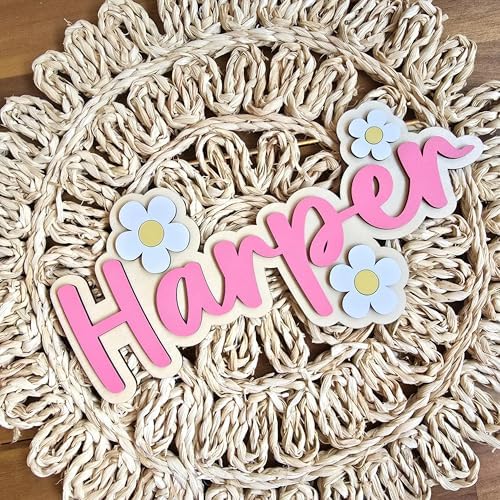 Daisy Personalized Name Sign for Nursery, Wooden Floral Kids Door Sign - Image 4