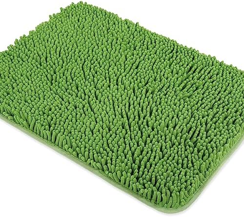 Yeaban Chenille Forest Green Bathroom Rug 17"x24", Non-Slip Rubber Backing by Yeaban